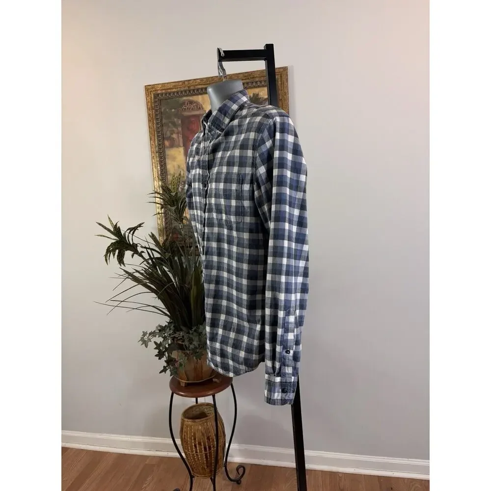 Banana Republic Slim Fit Men's Blue White Plaid Button Down Medium Long Sleeve